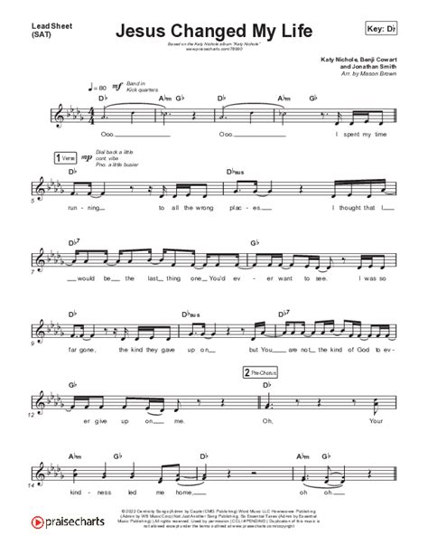 Jesus Changed My Life Sheet Music PDF Katy Nichole PraiseCharts