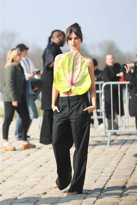 Emily Ratajkowski Wears A Leaf Top At The Loewe Runway Show