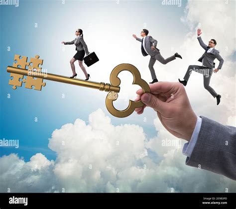 The business people chasing each other towards key to success Stock ... 