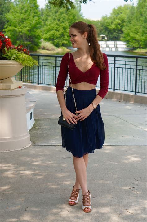 Red Crop Top And Navy Midi Skirt Where Did You Get It