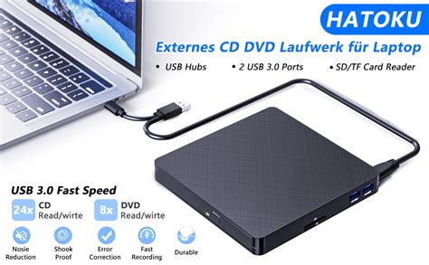 Hatoku Externes Cd Dvd Laufwerk Usb Type C Tragbarer Brenner Mit