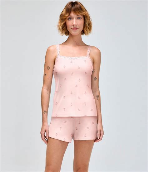 Pijama Feminino Curto Estampado Hering Viscose Lingerie Br