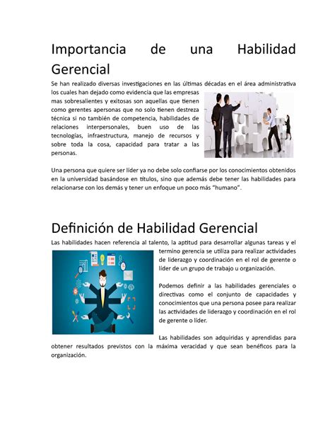 Habilidades Gerenciales Importancia De Una Habilidad Gerencial Se Han