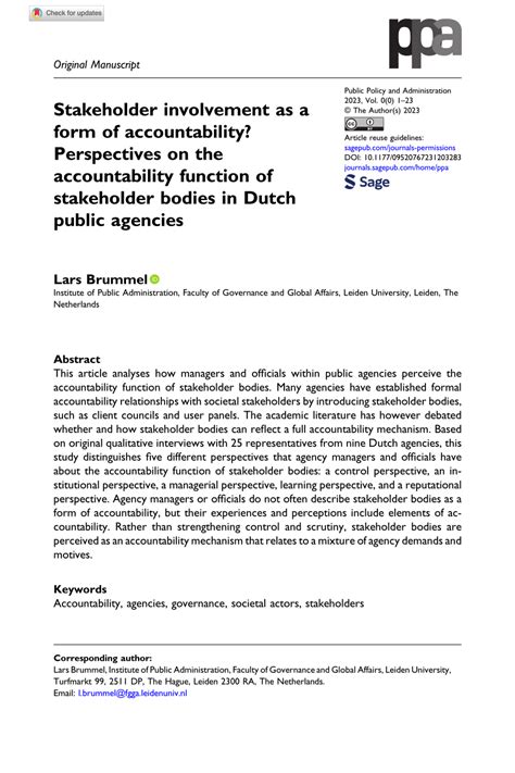 Pdf Stakeholder Involvement As A Form Of Accountability Perspectives