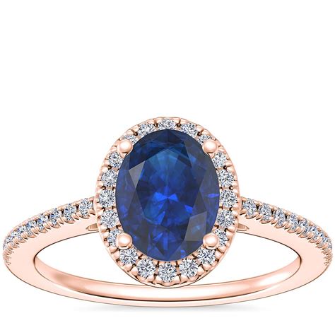 Classic Halo Diamond Engagement Ring With Oval Sapphire In 14k Rose