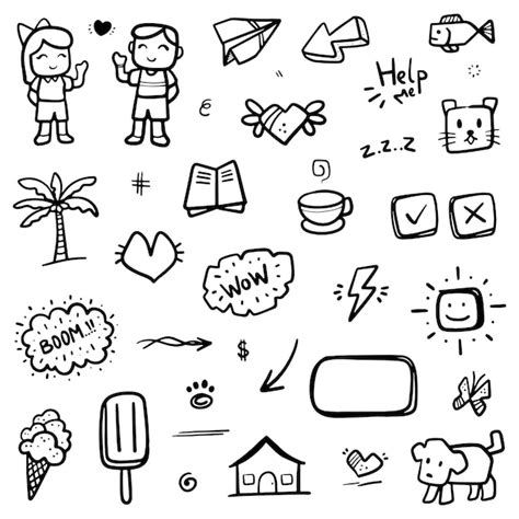 Premium Vector Hand Drawn Abstract Thin Line Doodle Set Of Objects In