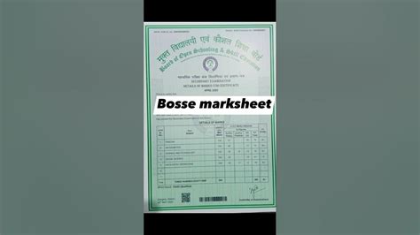 Board Of Open Schooling And Skill Education Secondary Marksheet Bosse