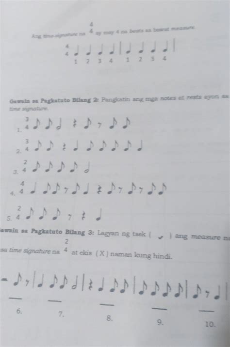 Pangkatin Ang Mga Notes At Rests Ayon Sa Time Signature Brainly Ph