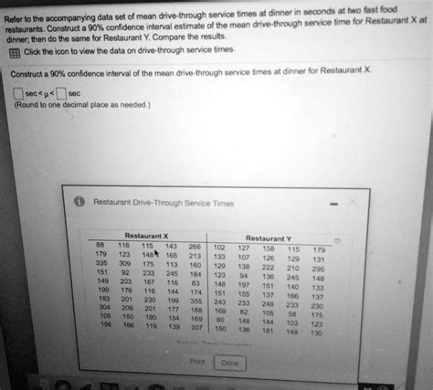 Solved Refer To The Accompanying Data Set Of Mean Drive Through