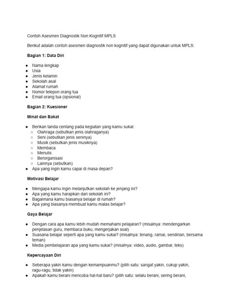 Contoh Asesmen Diagnostik Non Kognitif Mpls Pdf