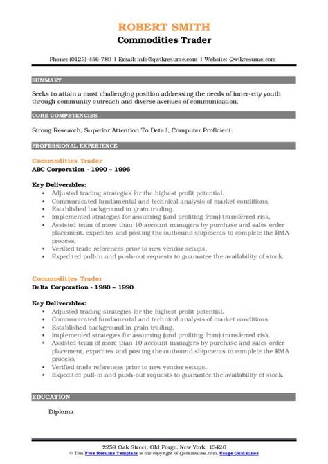 Commodities Trader Resume Samples Qwikresume