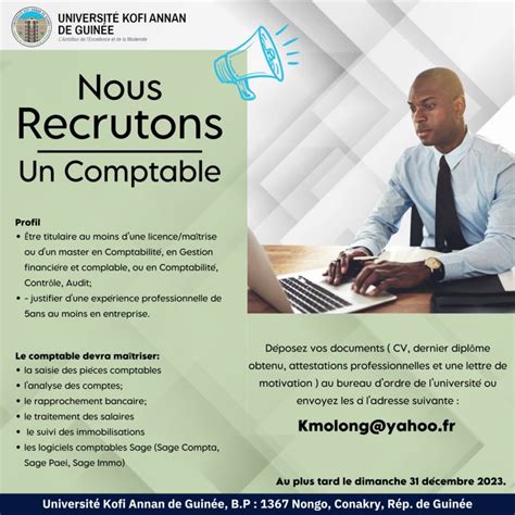 UNIVERSITE KOFFI ANAN GUINEE RECRUTE COMPTABLE H F Y A Bara Offres