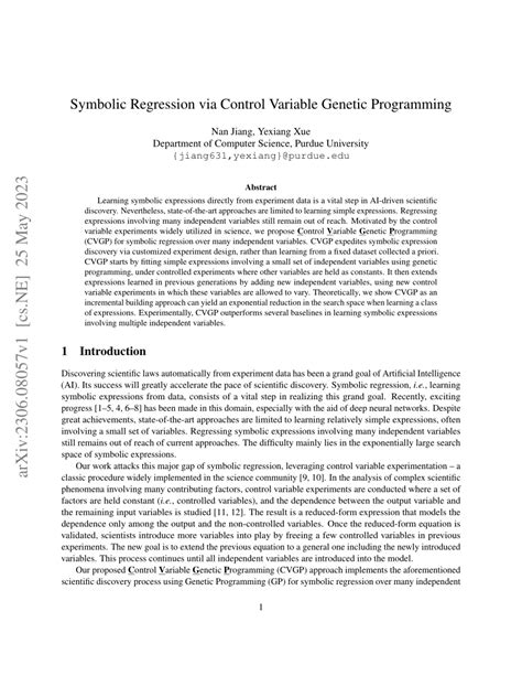 Pdf Symbolic Regression Via Control Variable Genetic Programming