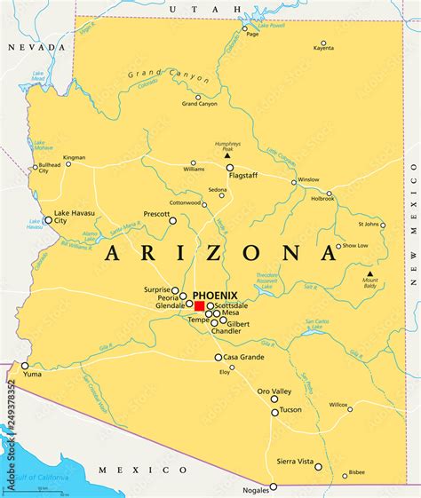 Arizona Political Map With Capital Phoenix, Important, 52% OFF