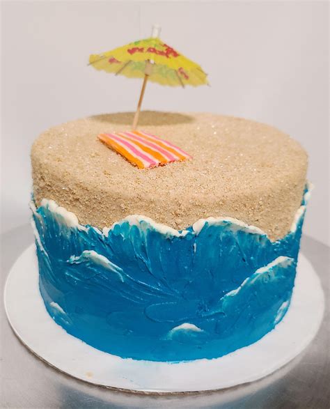 Homemade Beach Themed Cinnamon Swirl Cake Decorated With Buttercream