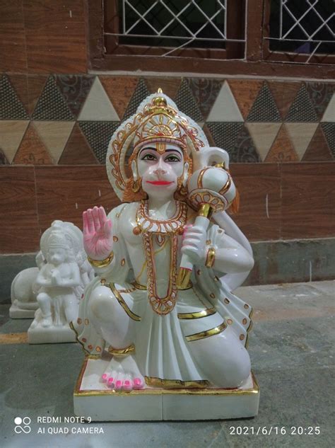 Jaipurcrafts White Gold Painted Marble Hanuman Moorti For Worship