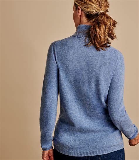 Sky Blue Cashmere And Merino Fitted Turtle Neck Knitted Sweater Woolovers Us