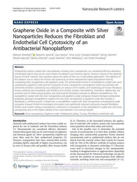 PDF Graphene Oxide In A Composite With Silver Nanoparticles Reduces