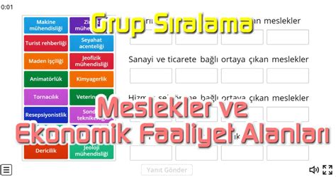 Grup Sıralama Meslekler ve Ekonomik Faaliyet Alanları Sosyal Bilgiler