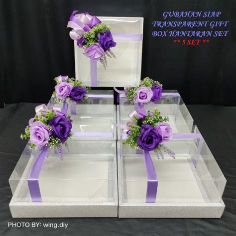 Diy Pcs Gubahan Siap Kotak Transparent Hantaran Set Dengan Bunga