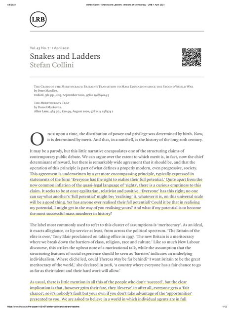 Stefan Collini Snakes and Ladders - Versions of Meritocracy LRB 1 April ...