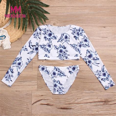 MUQGEW Girl Bikini Set Women SEXY Printed Bikinis Long Sleeve Thong