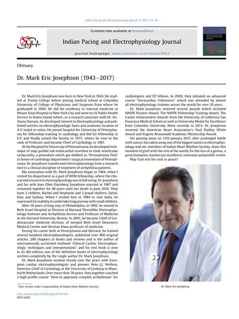 Pdf Dr Mark Eric Josephson 1943 2017