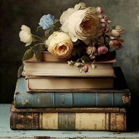 Premium AI Image A Stack Of Books With Flowers On Top