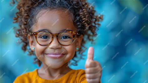 Premium Photo Smiling Girl With Glasses Giving Thumbs Up