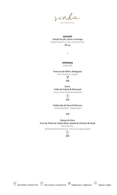 Menù completo e carta 2024 Vinha restaurante a Vila Nova de Gaia