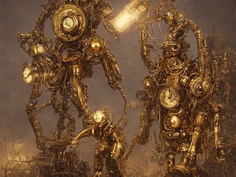 A Render Of A Giant Clockwork Man Made Of Brass And Stable Diffusion