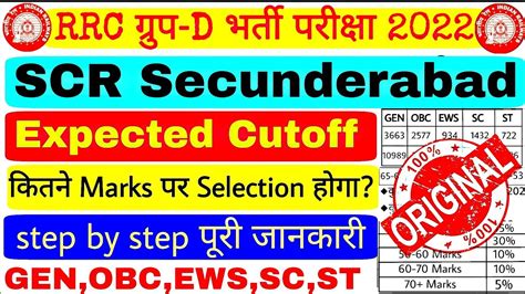 Rrc Secunderabad Group D Cut Off Scr Secunderabad Zone Expected