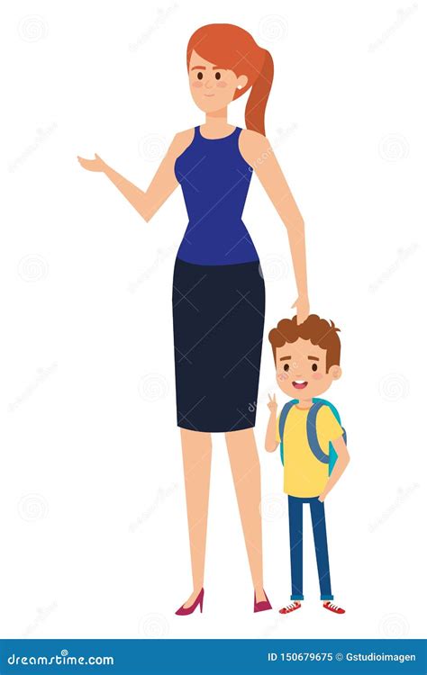 Beautiful Mother with Little Boy Characters Stock Illustration ...