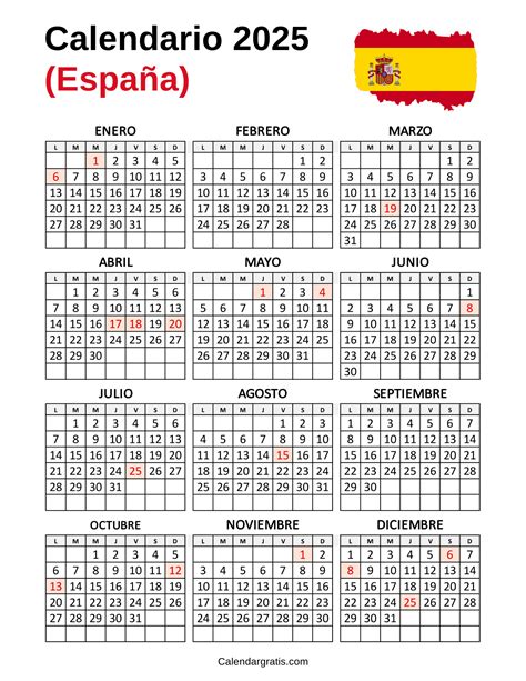 Calendario Espa A Con Festivos Para Imprimir Excel Pdf Y Png