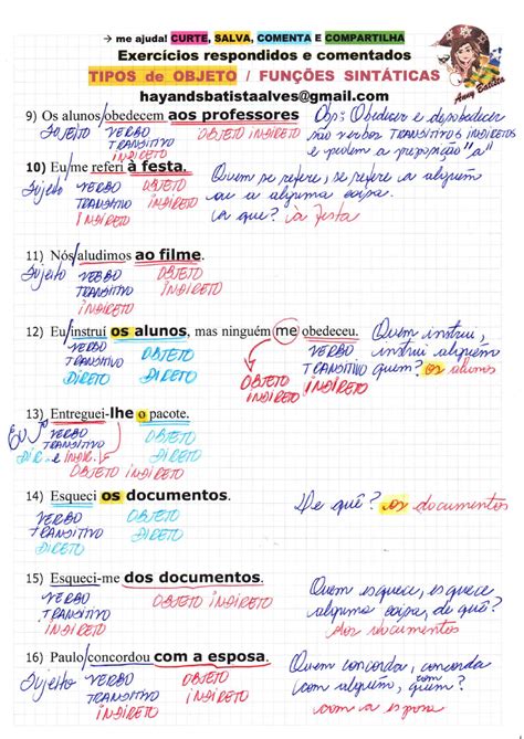 Exercícios Objeto Direto E Indireto 8 Ano Com Gabarito