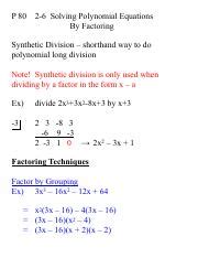 Solving Polynomial Equations Factoring Synthetic Division And