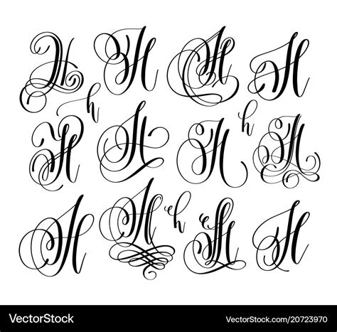 Calligraphy Lettering Script Font H Set Hand Vector Image
