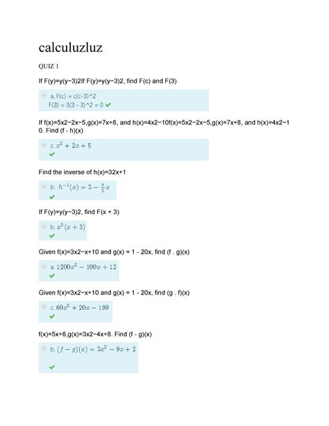 Calculus Calculuzluz Quiz If F Y Y Y If F Y Y Y Find F