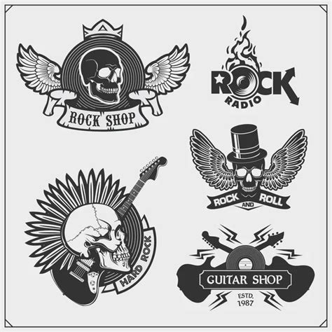 Rock N Roll Music Symbols Labels Logos And Design Elements Stock