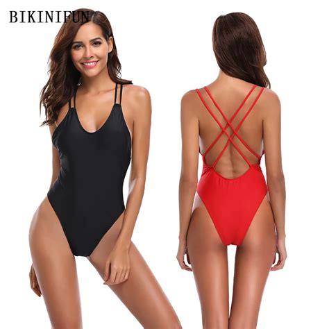 New Sexy Solid Color Swimsuit Women One Piece Suit Double Bandage