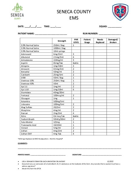 Fillable Online Seneca County Ems Controlled Substance Inventory Form