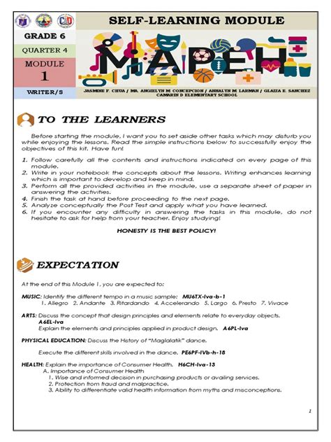 Mapeh 6 Q4 Week 1 Pdf Tempo Entertainment General