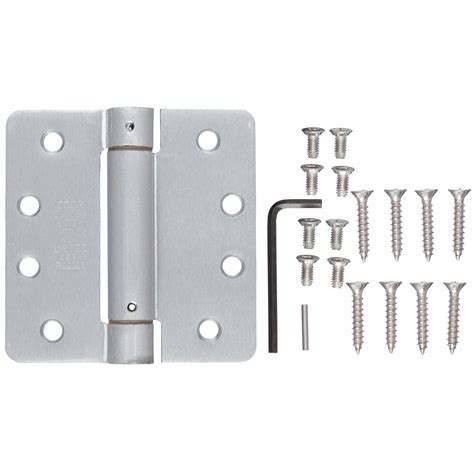 Grainger Approved Spring Hinge With Holes Satin Chrome Finish Rounded Corners 4 In X 2 In