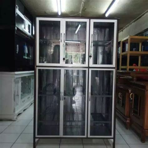 Jual Rak Piring 3 Pintu Full Box Tiang Besar Kaca Riben Shopee