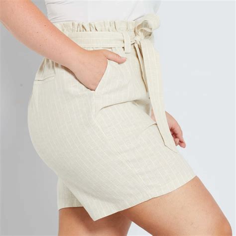 Short En Lin Et Coton Null Beige Kiabi