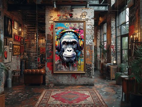 Monkey With Headphones Graffiti Wall Art, Digital Download, Colorful DJ Monkey Wall Decor, Dj ...