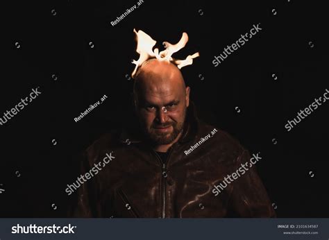 Bald Man Leather Jacket Burning Head Stock Photo 2101634587 Shutterstock