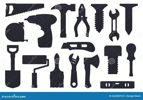 Colecciones De Instrumentos De Herramientas De Trabajo Sobre Silueta