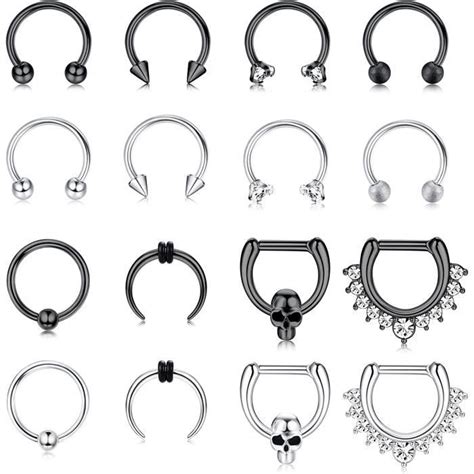 16 PCS Piercing Septum Ring 16g Black Septum Stainless Steel Daith