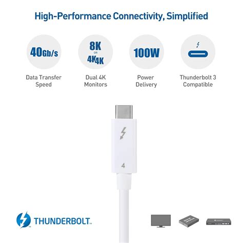 Cable Matters Intel Certified 40gbps Active Thunderbolt 4 Cable 66 Ft With 100w Charging And 8k